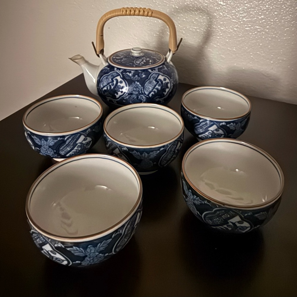 Japanese Arita Porcelain Tea Set Teapot & 5 Cups Ceramic Tea Service Vintage NIB - Picture 2 of 12
